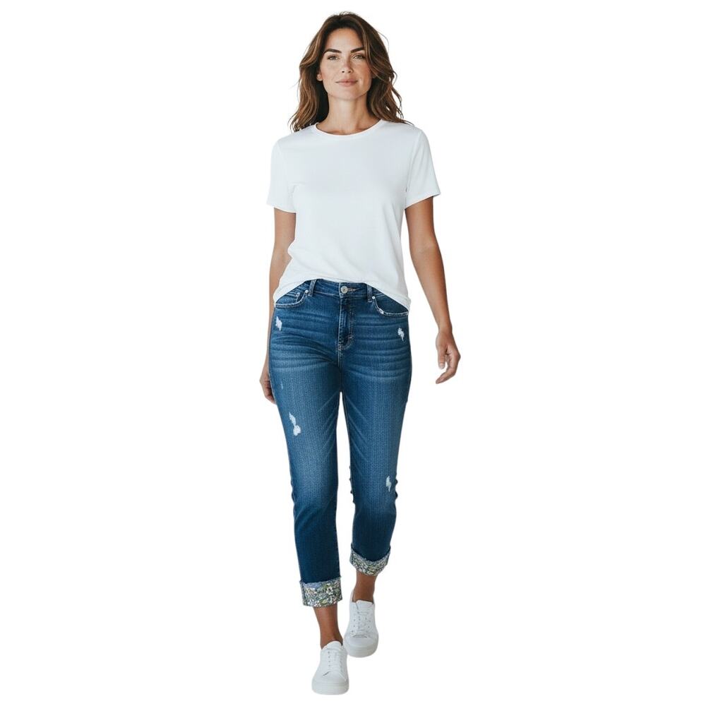 INC International Concepts Blue Distressed Cuffed Ankle Jeans
